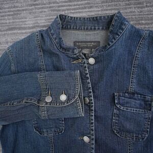 Banana Republic Denim Jacket Womens Large Blue Mandarin Collar Button Up Utility